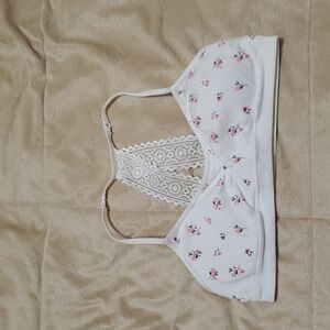 Wonder Nation Floral Lace-Back Bralette - White and Pinkfor Tween Or Teen Size S